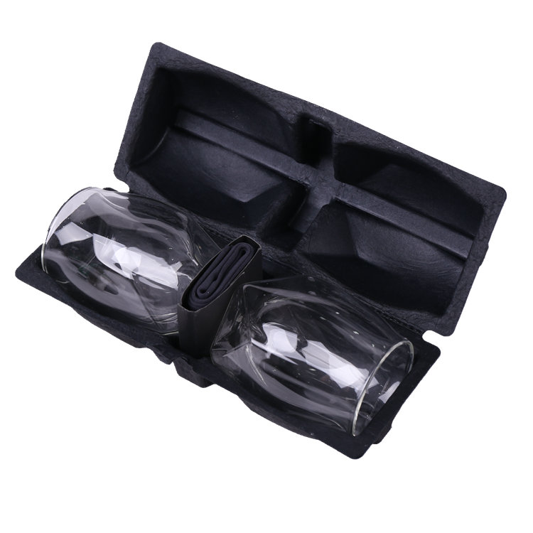 Black Color Hinged Dry Press Pulp Mold Packaging Box for Glass Bottles